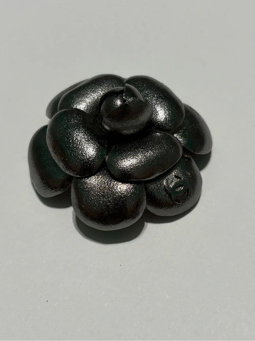 Authentic Chanel Pewter Color Camellia CC Logo Flower Piece to Headband